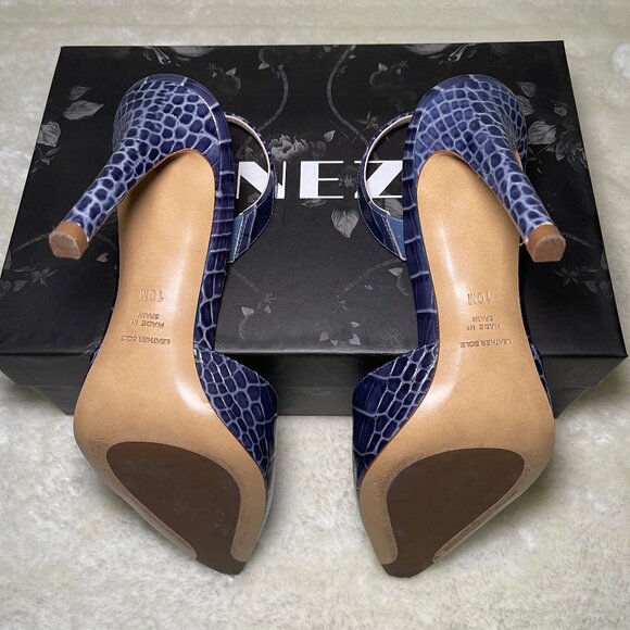 Inez Diana Slingback heel stiletto, azul blue croco, size 10 - Picture 8 of 10